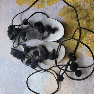 All Black Brand Black Pom Pom Sandals Size 6.5